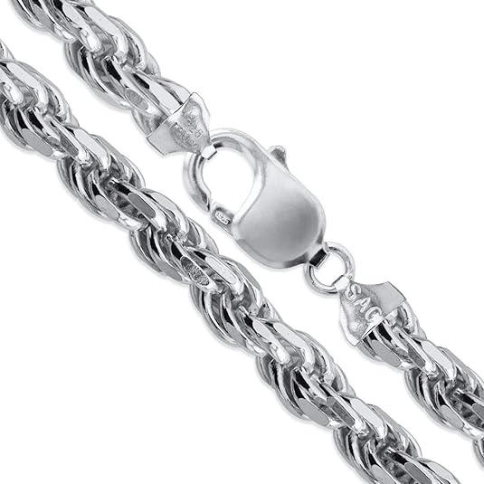 Sterling Silver Heavy Diamond-Cut Rope Chain 12mm Solid 925 Italy New