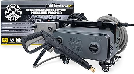 Chemical Guys 电动高压清洗机 PM2000 PRO – 2030 PSI,1.77 GPM,25' 柔性软管,紧凑设计,360°脚轮,标准连接,电缆存储 – EQP411