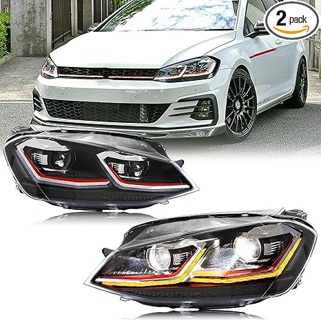 inginuity time LED Facelift 大灯适合高尔夫 7 VII MK7 2015 2016 2017 连续指示器投影仪替换前灯组件【不适合 GTI 】