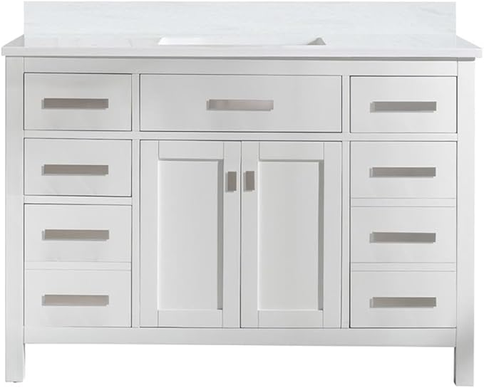 Design Element 华伦天奴 121.92 厘米单水槽浴室梳妆台套装 白色 - 配有石英台面和陶瓷水槽