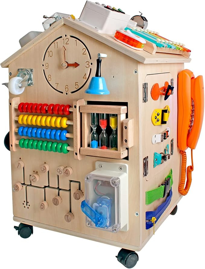 SHIERDU 蒙特梭利木制忙碌屋 基本生活技能和精细运动训练 适合儿童 学前教育和学习忙碌板 感官游戏玩具 适合男孩和女孩的大礼物