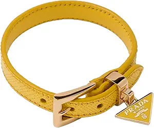 Prada Womens Saffiano Leather Designer Luxury Thin Buckle Bracelet Yellow