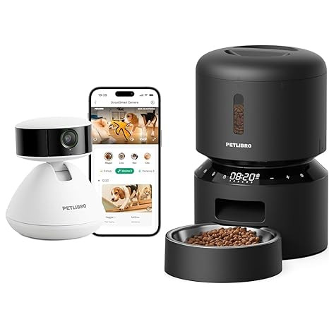 PETLIBRO AI 多宠物识别宠物相机带颗粒黑色定时自动猫喂食器,适用于干粮,带手机应用程序的相机,日常活动分析和智能总结,360° 自动跟踪双向通话