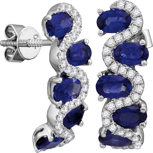 Dazzlingrock Collection 2.70 Carat (ctw) Oval Natural Blue Sapphire & White Diamond Journey Earrings, 14K White Gold