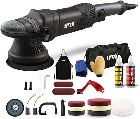 缓冲抛光机,SPTA 5 英寸 125 毫米双作用随机轨道汽车抛光机,汽车细节套件,4 件 5 英寸和 4 件 6 英寸抛光垫,用于汽车抛光和打蜡的包装袋 - DAPSET-US