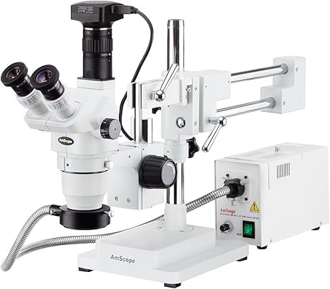 AmScope 2x-225x 三目望远镜支架立体声变焦显微镜 + 高速 20MP 相机