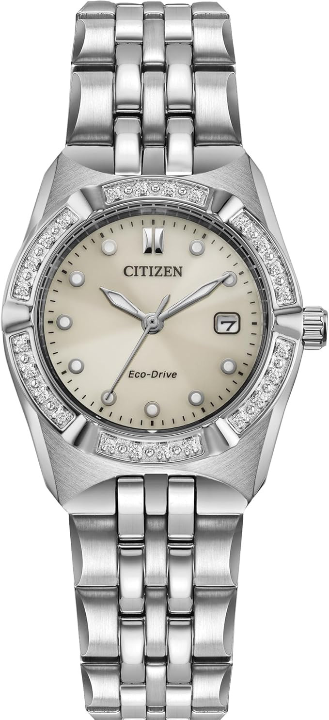 Citizen 西铁城 女式 Eco-Drive 正装经典 Corso 手表,钻石点缀表圈,3 指针,日期