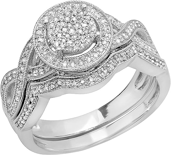 Dazzlingrock Collection Round White Natural Diamond Engagement Ring Set for Women (0.50 Ctw) in 925 Sterling Silver